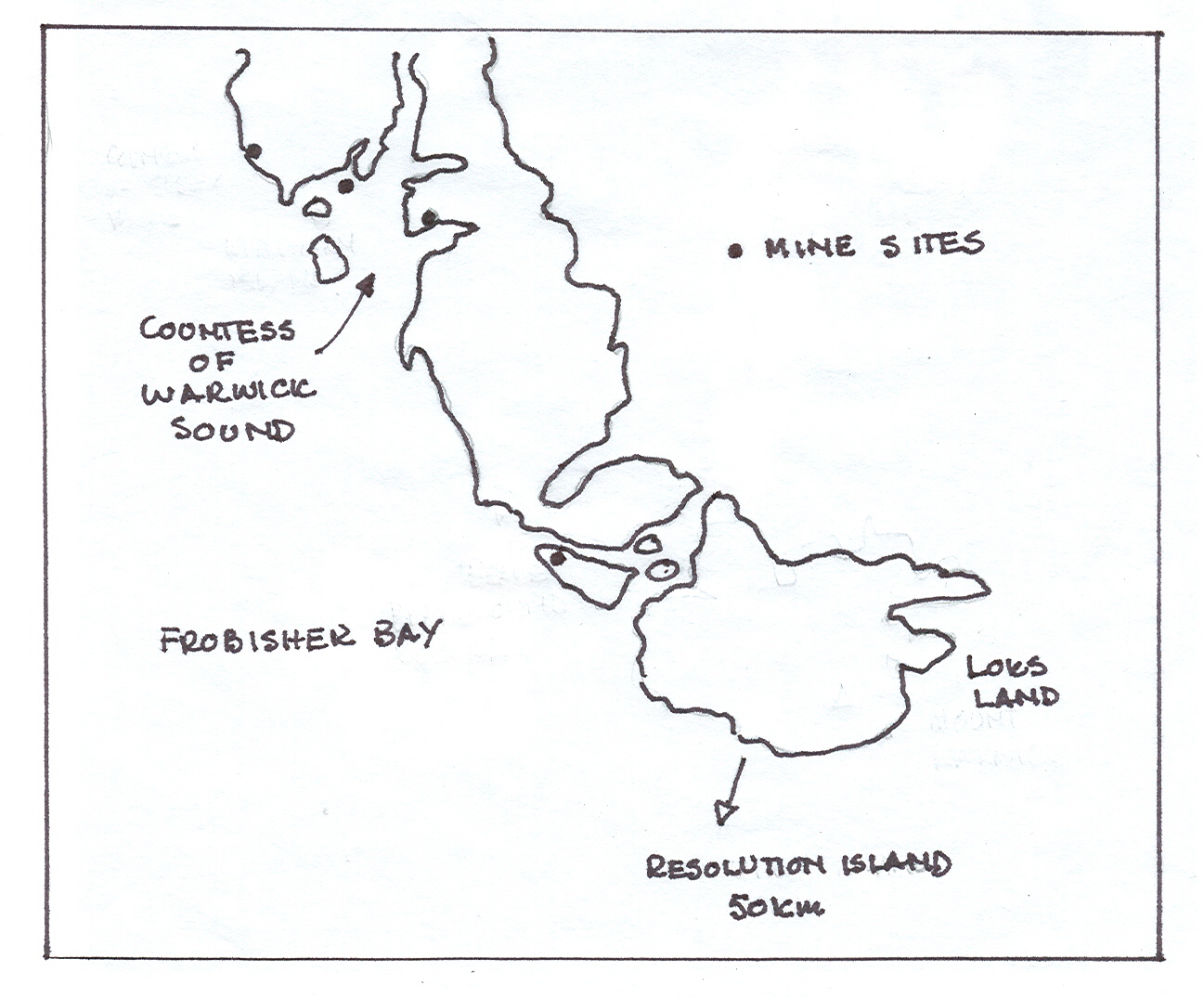 Location of Martin Frobisher's purported gold mine.