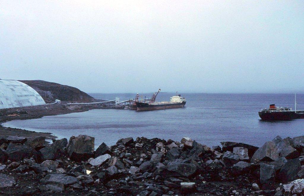 Asbestos Corporation dock with tanker alongside . Photograph courtesy of Harald Kullmann, WorleyParsons, mid 1970's